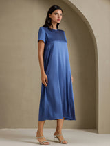 [Echt Petrol] SilkSilky-NL Short Sleeve Crew Neck Jurk 003
