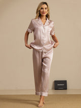 [Roze Hart Geo] SilkSilky-NL Korte Mouw Dames Pyjama Set 001