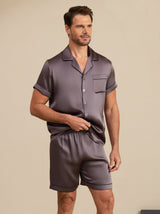 [Paars Grijs] SilkSilky-NL Korte Mouw Notchkraag Heren Pyjama Set 006