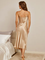 [Champagne] SilkSilky-NL Spaghetti Strap V Neck Nachthemd 003