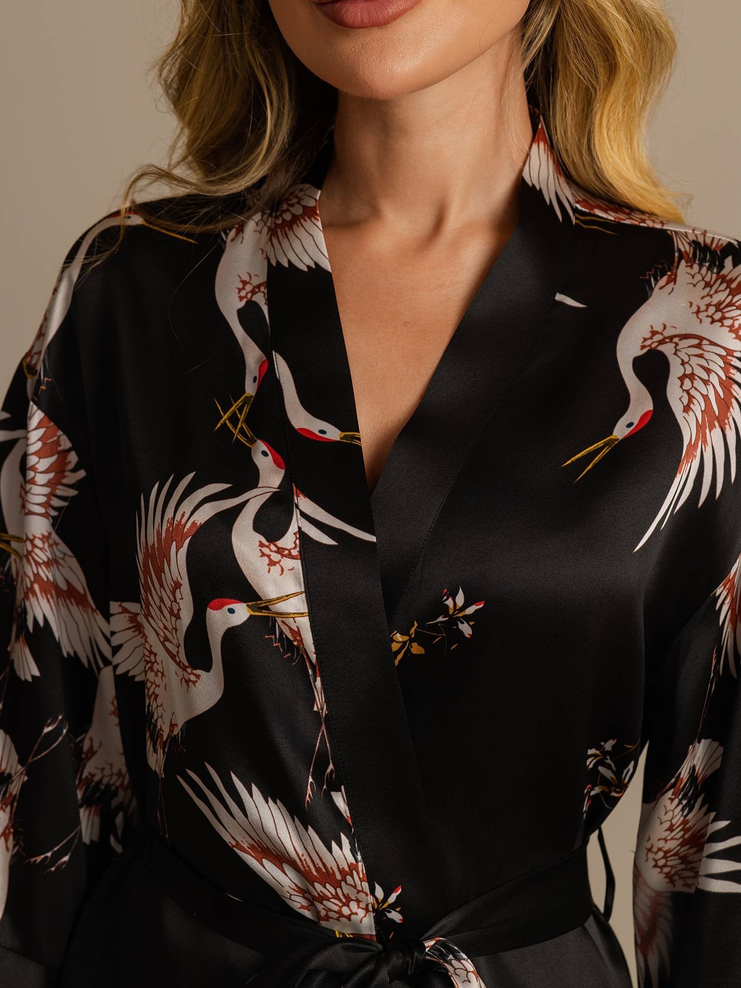 [Zwart] SilkSilky-NL 19Momme 3/4 Mouw Dames Kamerjas 004
