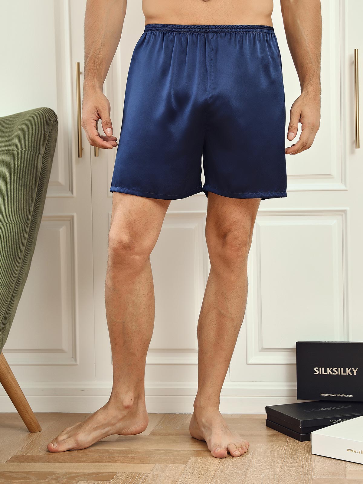 [Donkerblauw] SilkSilky-NL 19Momme Mens Sleep Bottoms 003