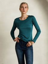 [Posy Groen] SilkSilky-NL Lange Mouw Ronde Hals Dames T-Shirt 003