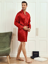 [Wijn] SilkSilky-NL Pure Silk 3/4 Mouw Mens Robe 004