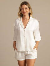 [Wit] SilkSilky-NL 19Momme Halve Mouw Notchkraag Dames Pyjama Set 003