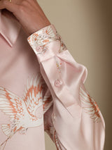 [Roze] SilkSilky-NL Long Sleeve Lapel Collar Dames Blouse 002