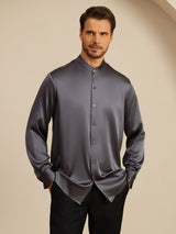 [Donkergrijs] SilkSilky-NL Long Sleeve Stand Collar Heren Shirt 001