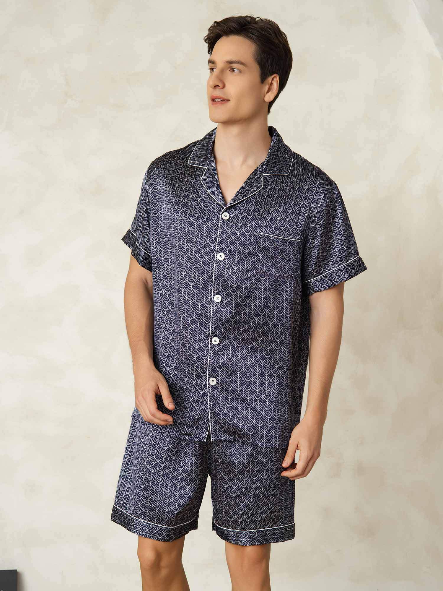 [MarineGinkgo] SilkSilky-NL Zijde Kraag Heren Pyjama Set 004