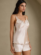 [Beige] SilkSilky-NL Spaghetti Strap Split Cami-Set 006