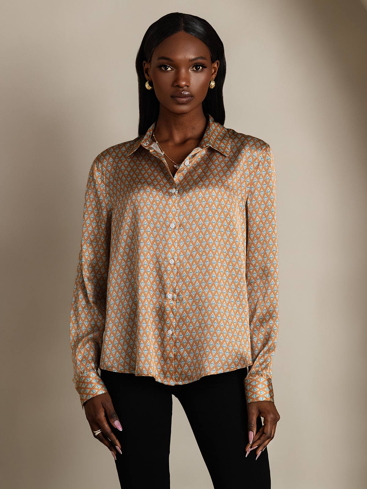 [Floral] SilkSilky-NL 19Momme Lange Mouw Reverskraag Dames Blouse 005