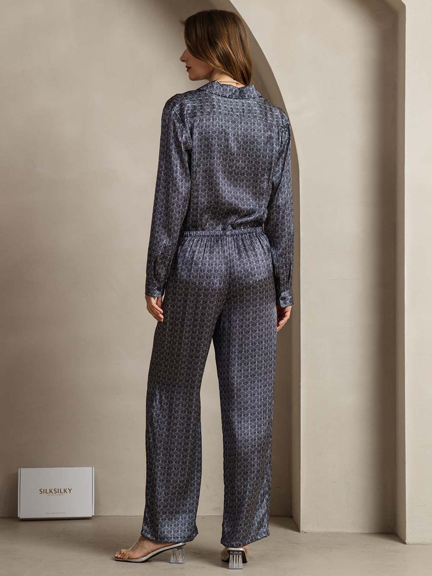 [MarineGinkgo] SilkSilky-NL 19Momme Zijde Kraag Women''s Outfit Sets 002