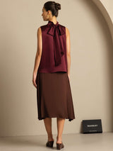 [Donkerrood] SilkSilky-NL 19Momme Mouwloos Strikhals Blouse 011