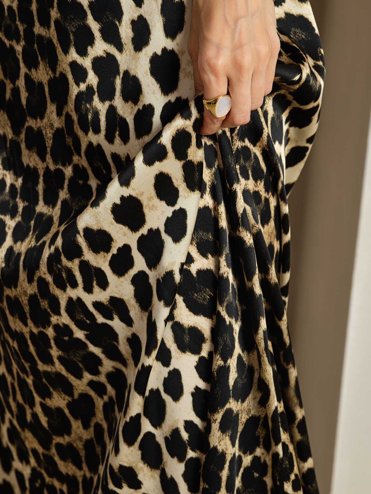 [Leopard] SilkSilky-NL 19Momme Zijde Ronde Hals Jurk 005