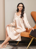 SilkSilky NL Pure Silk Lange Mouw Nightgown Champagne 005