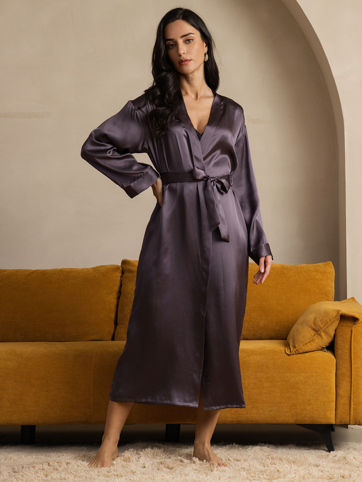 [Paars Grijs] SilkSilky-NL Womens Robe 003