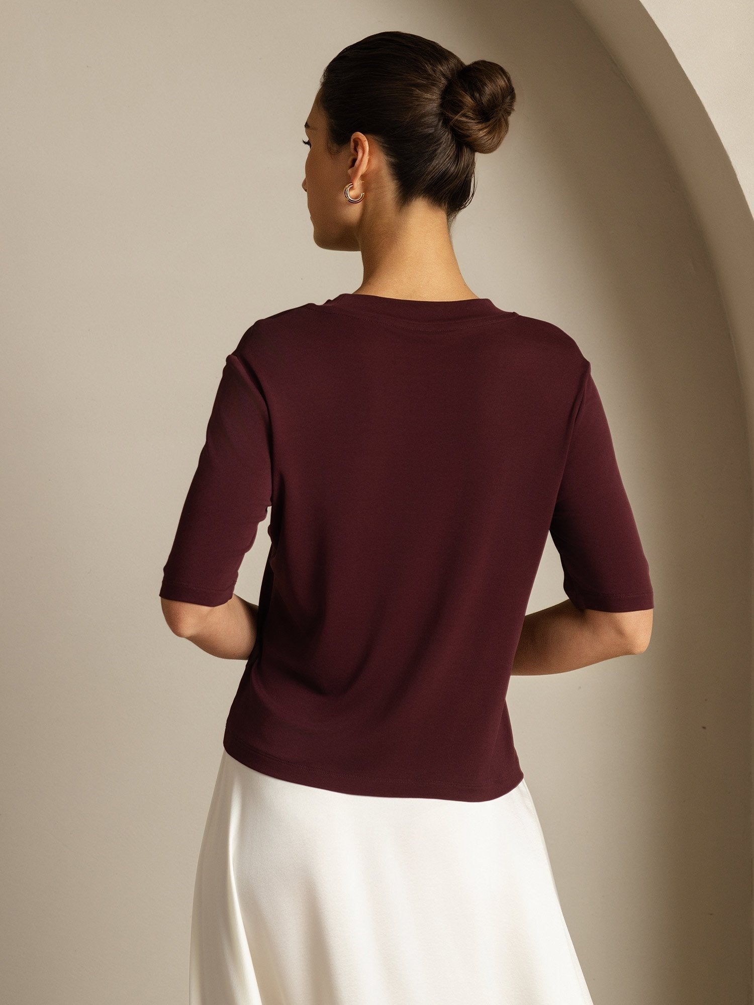 [Windsorwijn] SilkSilky-NL Zijde Ronde Hals Dames T-Shirt 002