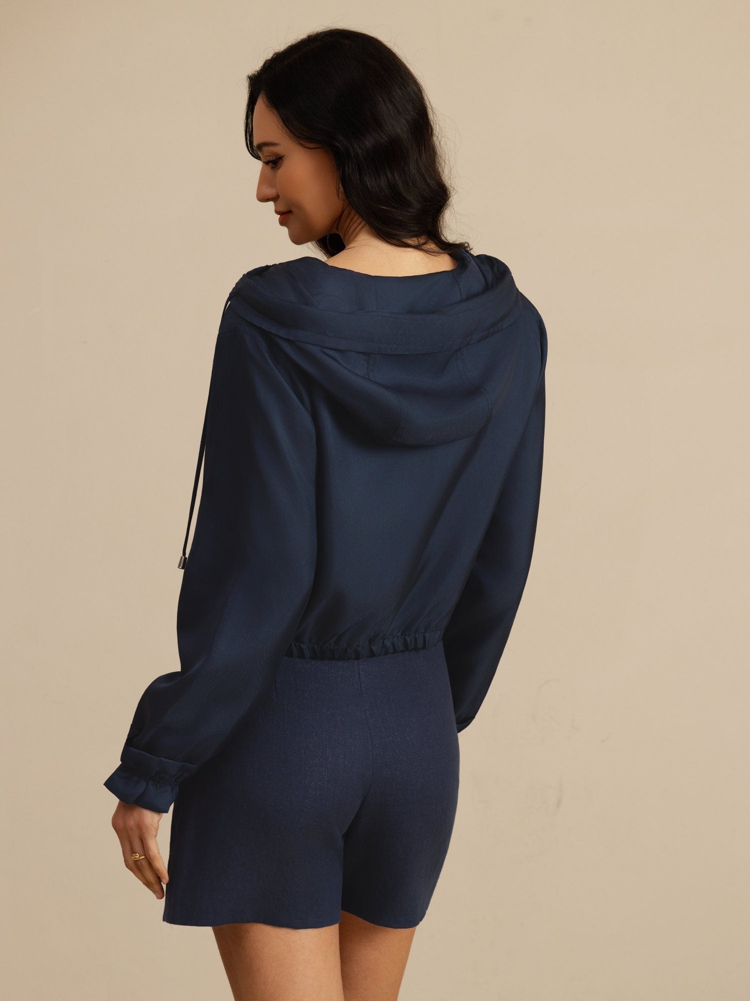 [Donkerblauw] SilkSilky-NL 18Momme Lange Mouw Hoge Hals Dames Bovenkleding 002