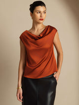 [Karamel] SilkSilky-NL Cap Sleeve Cowl Neck Dames T-Shirt 005