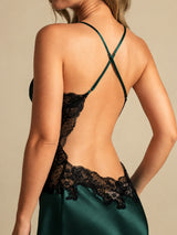 [Smaragdgroen] SilkSilky-NL Spaghetti Strap V Neck Nachthemd 005