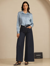 [Grijsachtig Blauw] SilkSilky-NL Long Sleeve Lapel Collar Dames Blouse 011