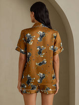 [Bruine Leeuw] SilkSilky-NL Short Sleeve Notch Collar Dames Pyjama Set 002