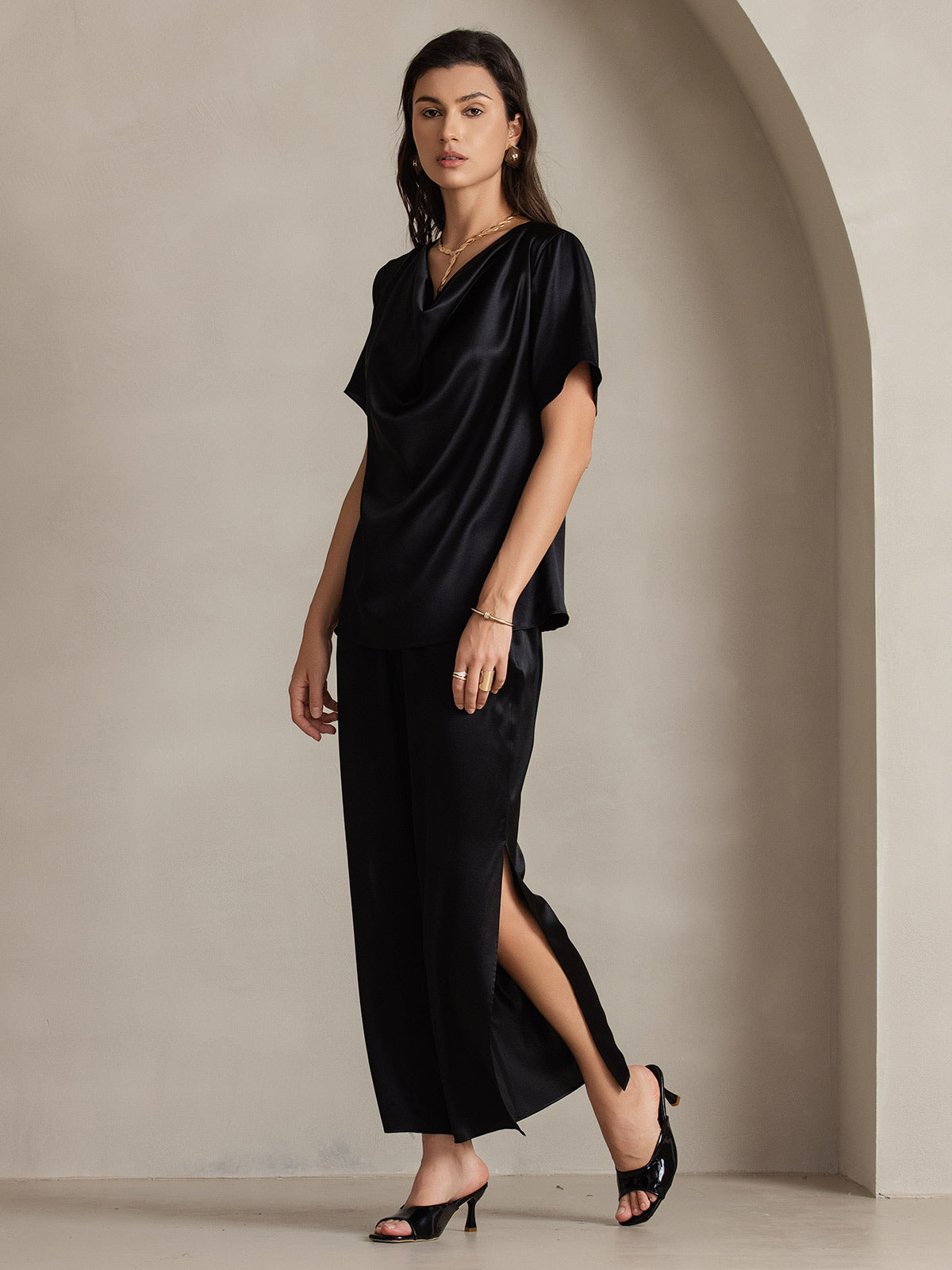 [Zwart] SilkSilky-NL 19Momme Zijde Womens Pants 008
