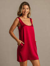 [Wijn] SilkSilky-NL 19Momme Mouwloos Diepe Ronde Hals Nachthemd 006