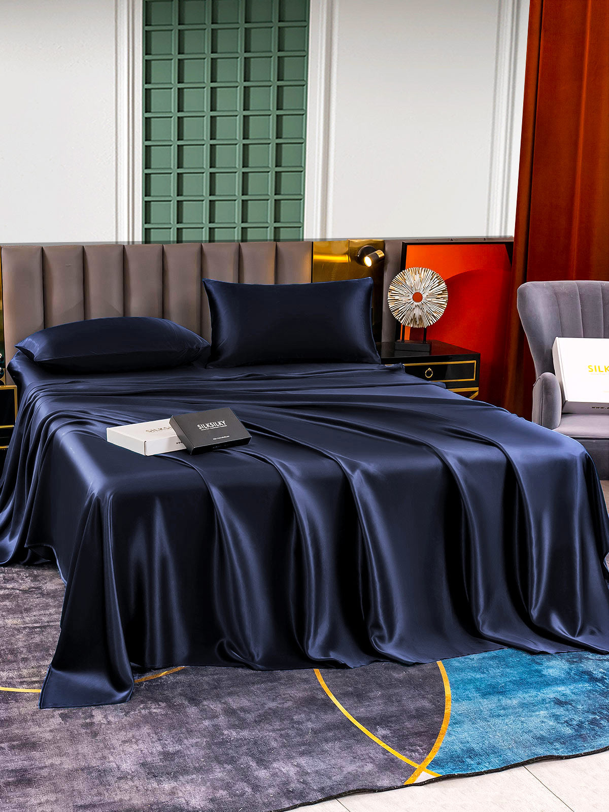 [Donkerblauw] SilkSilky-NL 25Momme Bedding Set 002