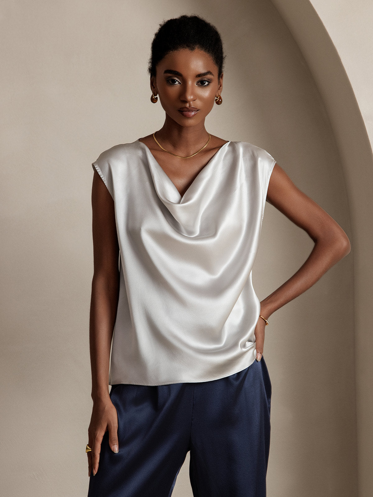 [Lichtgrijs] SilkSilky-NL 19Momme Zijde Mouwloos Womens T-Shirt 001