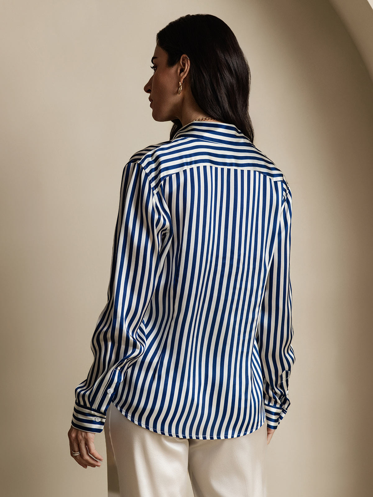[Blauw] SilkSilky-NL Zijde Kraag Dames Blouse 002