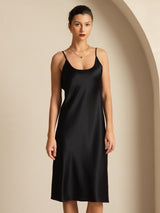 [Zwart] SilkSilky-NL Spaghetti Strap U-hals Jurk 004