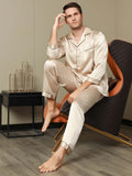 SilkSilky-NL Lange Mouw Revers Heren Pyjama Set Tan 009