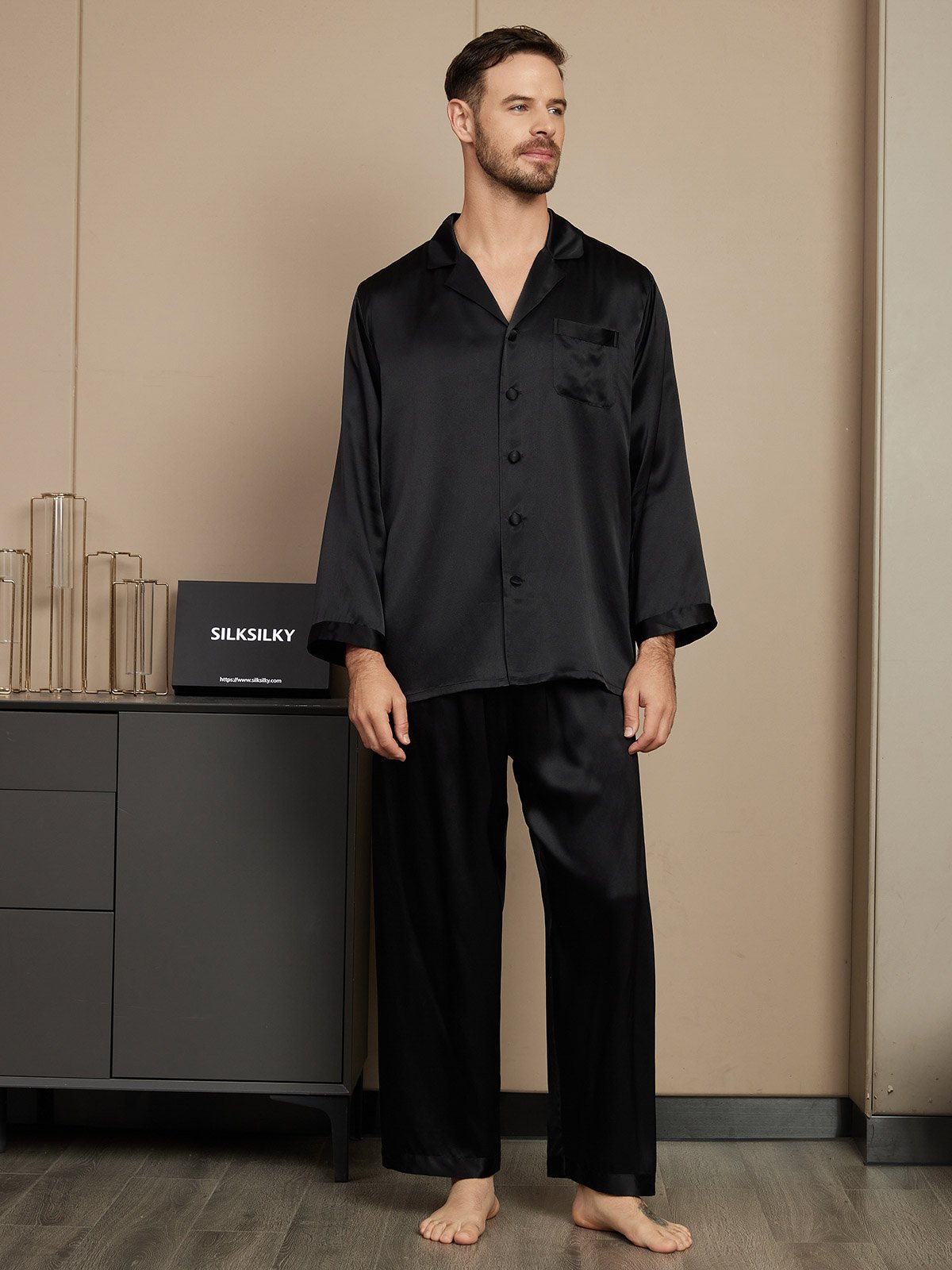 [Zwart] SilkSilky-NL Mens Pajamas 001