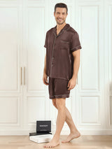 [Koffie] SilkSilky-NL Korte Mouw Notchkraag Heren Pyjama Set 005