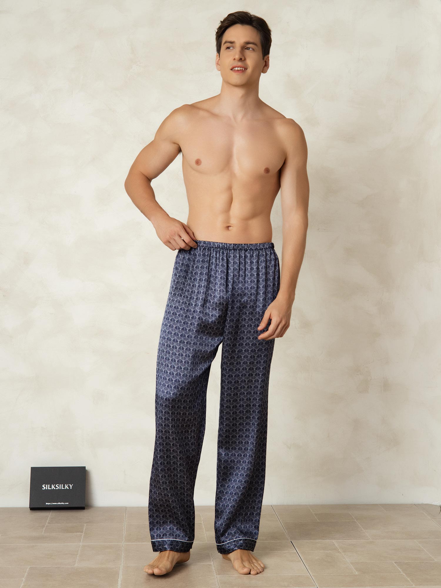 [Marine Ginkgo] SilkSilky-NL Mens Sleep Bottoms 004
