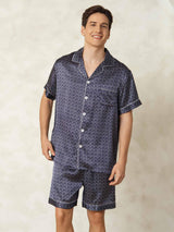 [Marine Ginkgo] SilkSilky-NL Short Sleeve Lapel Collar Heren Pyjama Set 005
