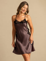 [Donkerbruin] SilkSilky-NL Spaghetti Strap V Neck Nachthemd 001