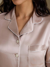 [Schaduwgrijs] SilkSilky-NL Short Sleeve Lapel Collar Dames Pyjama Set 005