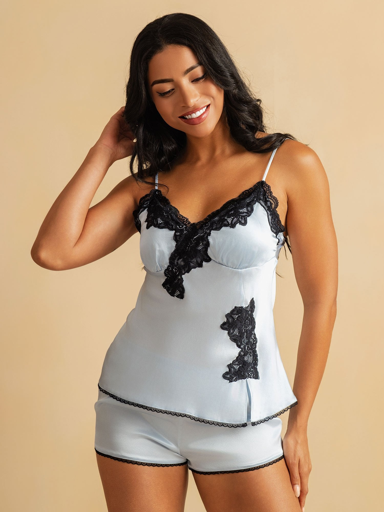 [Hemelsblauw] SilkSilky-NL Zijde Camisole Set 006