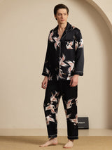 [Zwart] SilkSilky-NL Long Sleeve Notch Collar Heren Pyjama Set 006