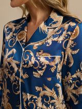 [Navy Draak] SilkSilky-NL Lange Mouw Notchkraag Dames Pyjama Set 007