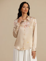 [Champagne] SilkSilky-NL Long Sleeve Lapel Collar Dames Blouse 003