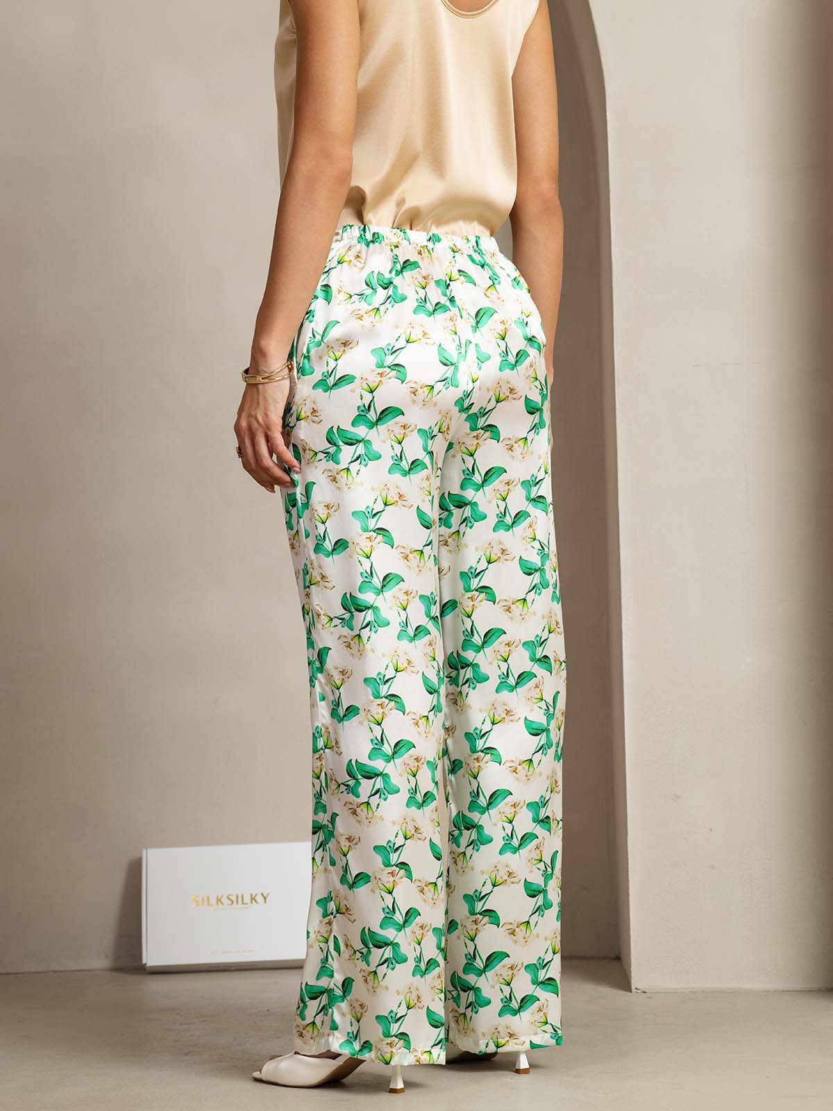 [Groene Bloemen] SilkSilky-NL 19Momme Zijde Womens Pants 002