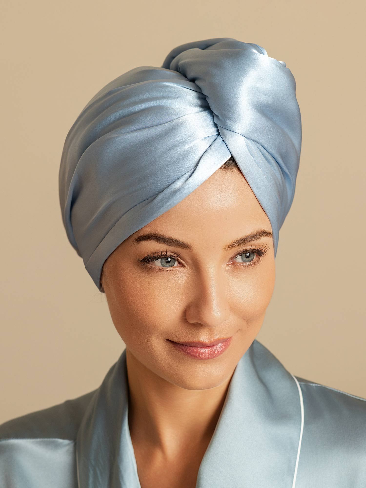[Hemelsblauw] SilkSilky-NL Zijde Hair Towel Wrap 003,