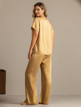[Tan] SilkSilky-NL 19Momme Korte Mouw Dames Pyjama Set 002