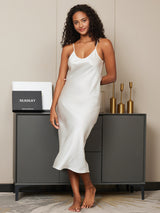 [Wit] SilkSilky-NL Spaghetti Strap V Neck Nachthemd 003