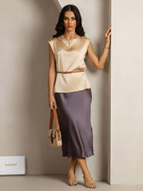 [Champagne] SilkSilky-NL Cap Sleeve Round Neck Dames T-Shirt 004