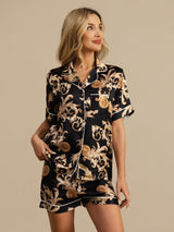 [Zwarte Draak] SilkSilky-NL Korte Mouw Notchkraag Dames Pyjama Set 004