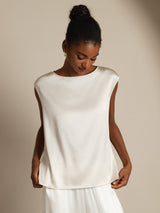 [Wit] SilkSilky-NL Cap Sleeve Round Neck Dames T-Shirt 006