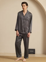 [Zwarte Ginkgo] SilkSilky-NL 19Momme Lange Mouw Heren Pyjama Set 001